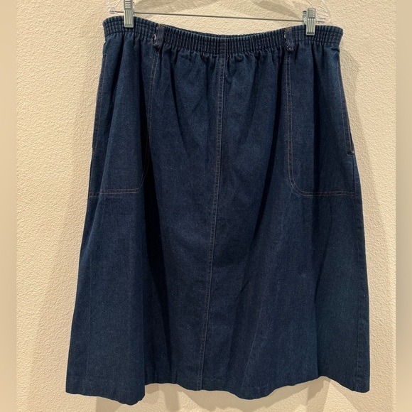 Vintage Sag Harbor Denim A Line Midi Elastic Waist Pull On Jean Skirt Size 32 - Picture 1 of 16